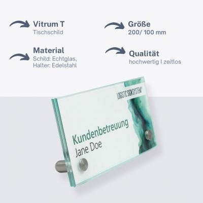 Tischschild Tischaufsteller aus Glas Vitrum T 200 100 mm